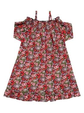 Girls Pink Floral Sun Dress - Casual Off-Shoulder
